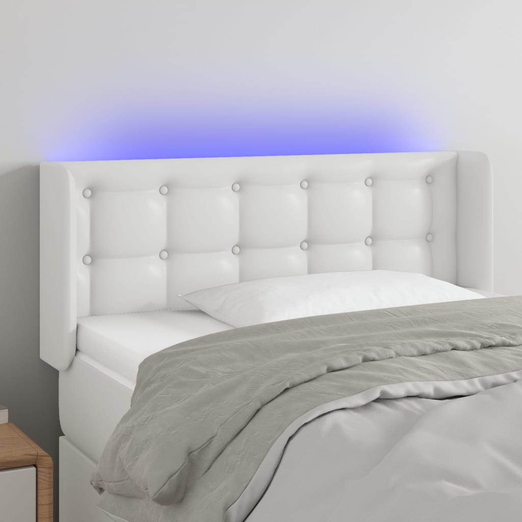 Tăblie de pat cu LED, alb, 83x16x78/88 cm, piele ecologică - Lando