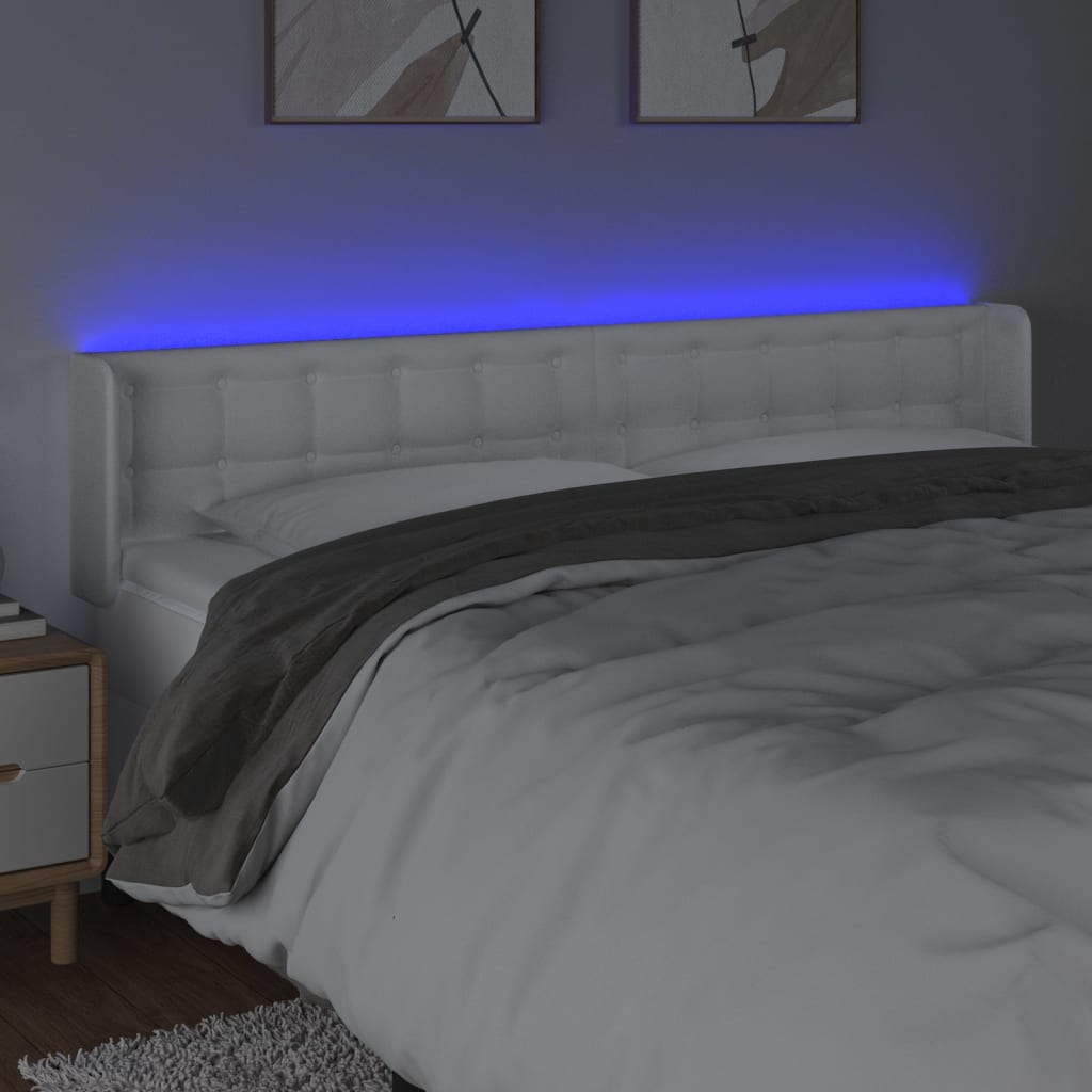 Tăblie de pat cu LED, alb, 203x16x78/88 cm, piele ecologică - Lando