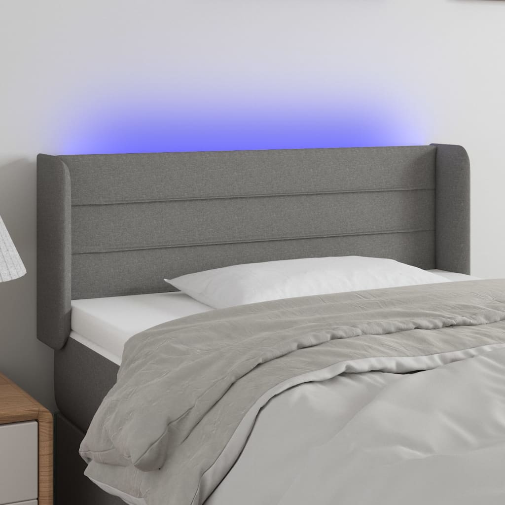 Tăblie de pat cu LED, gri închis, 93x16x78/88 cm, textil - Lando