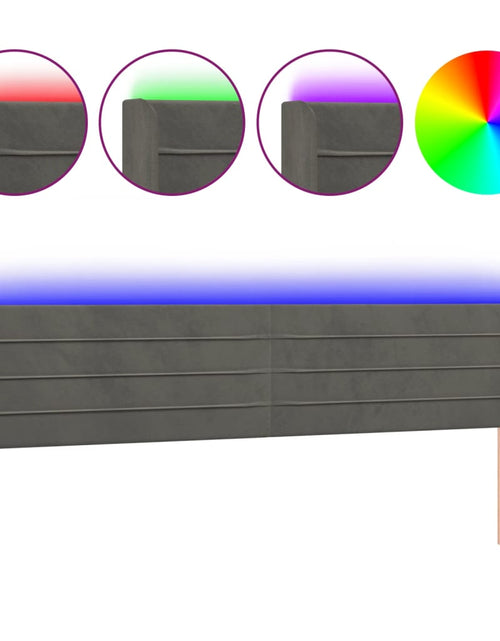 Загрузите изображение в средство просмотра галереи, Tăblie de pat cu LED, gri închis, 163x16x78/88 cm, catifea - Lando
