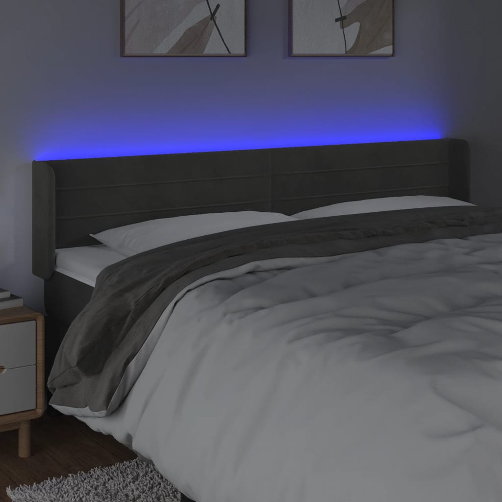 Tăblie de pat cu LED, gri închis, 163x16x78/88 cm, catifea - Lando