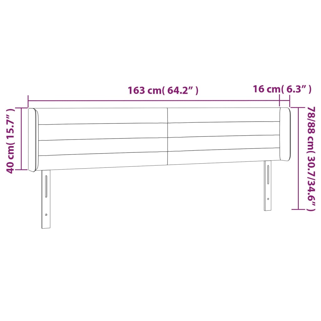 Tăblie de pat cu LED, gri închis, 163x16x78/88 cm, catifea - Lando