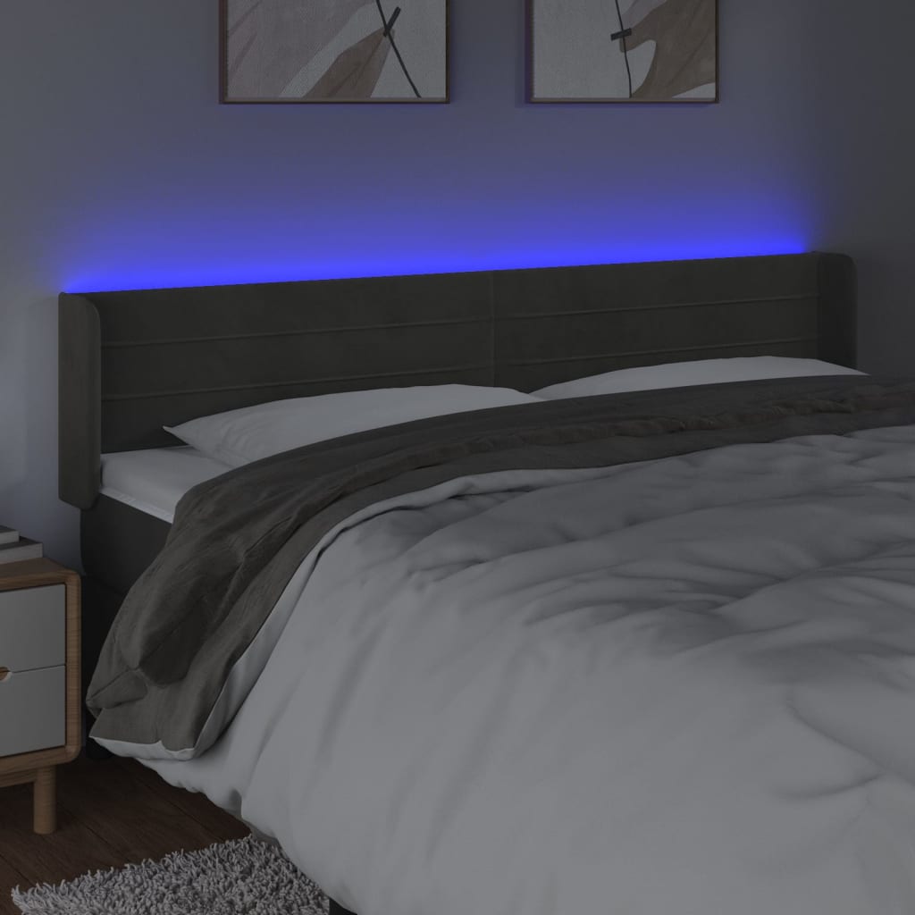 Tăblie de pat cu LED gri închis 183x16x78/88 cm catifea - Lando