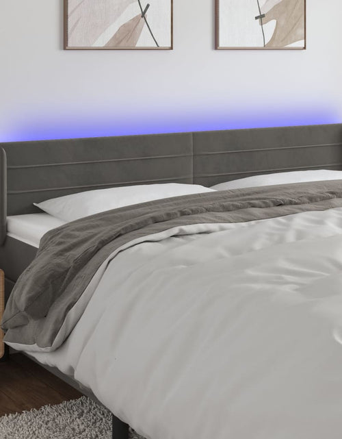 Încărcați imaginea în vizualizatorul Galerie, Tăblie de pat cu LED gri închis 183x16x78/88 cm catifea - Lando
