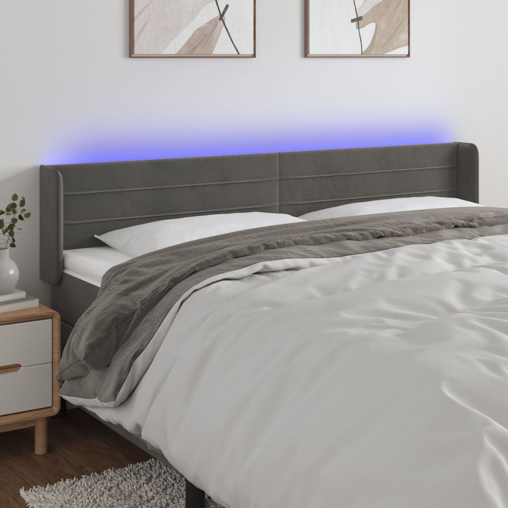Tăblie de pat cu LED gri închis 183x16x78/88 cm catifea - Lando