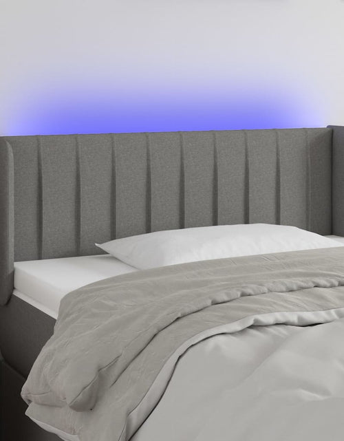 Încărcați imaginea în vizualizatorul Galerie, Tăblie de pat cu LED, gri închis, 83x16x78/88 cm, textil - Lando
