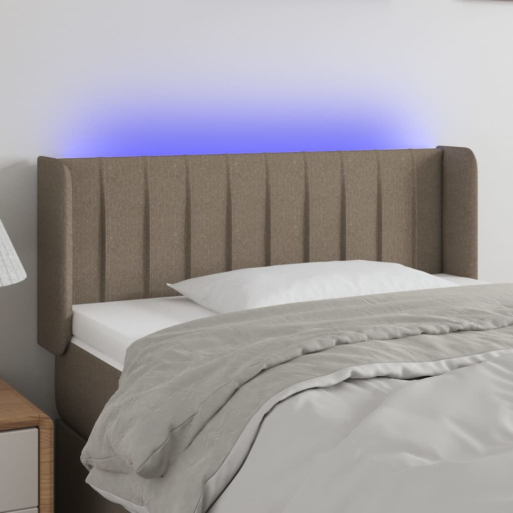 Tăblie de pat cu LED, gri taupe, 83x16x78/88 cm, textil - Lando