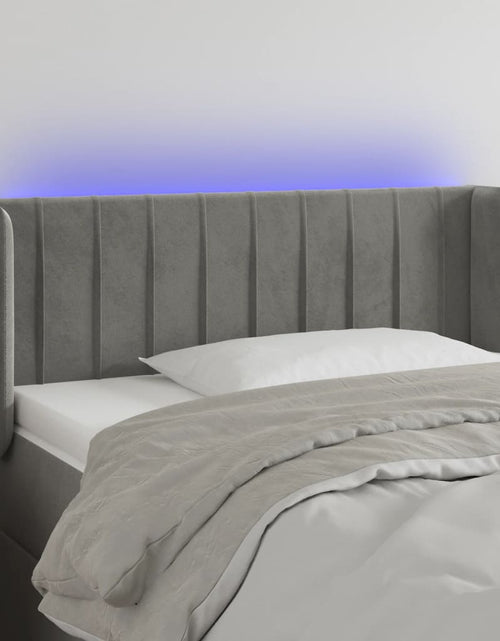 Încărcați imaginea în vizualizatorul Galerie, Tăblie de pat cu LED, gri deschis, 103x16x78/88 cm, catifea - Lando
