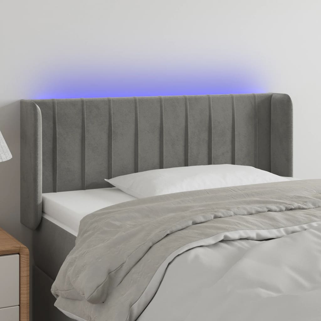 Tăblie de pat cu LED, gri deschis, 103x16x78/88 cm, catifea - Lando