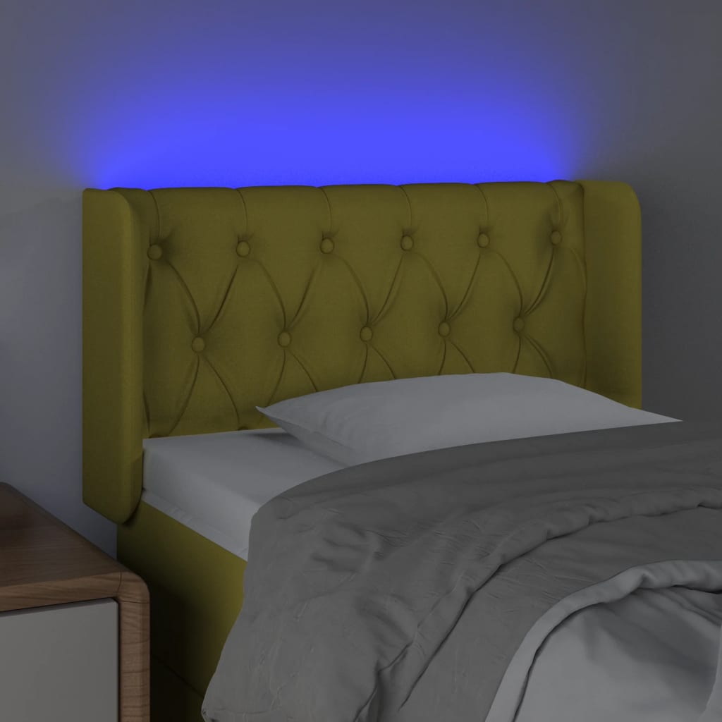 Tăblie de pat cu LED, verde, 83x16x78/88 cm, textil - Lando