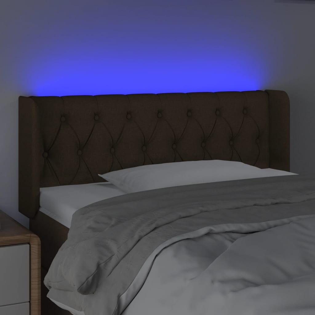Tăblie de pat cu LED, maro închis, 93x16x78/88 cm, textil - Lando