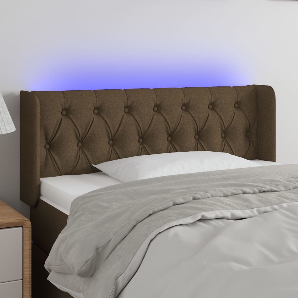 Tăblie de pat cu LED, maro închis, 93x16x78/88 cm, textil - Lando