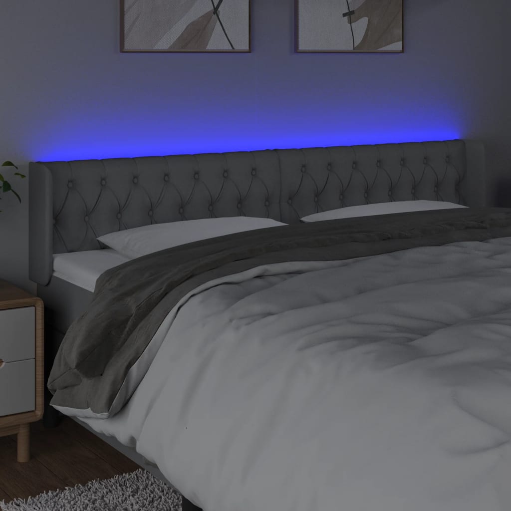 Tăblie de pat cu LED, gri deschis, 203x16x78/88 cm, textil - Lando
