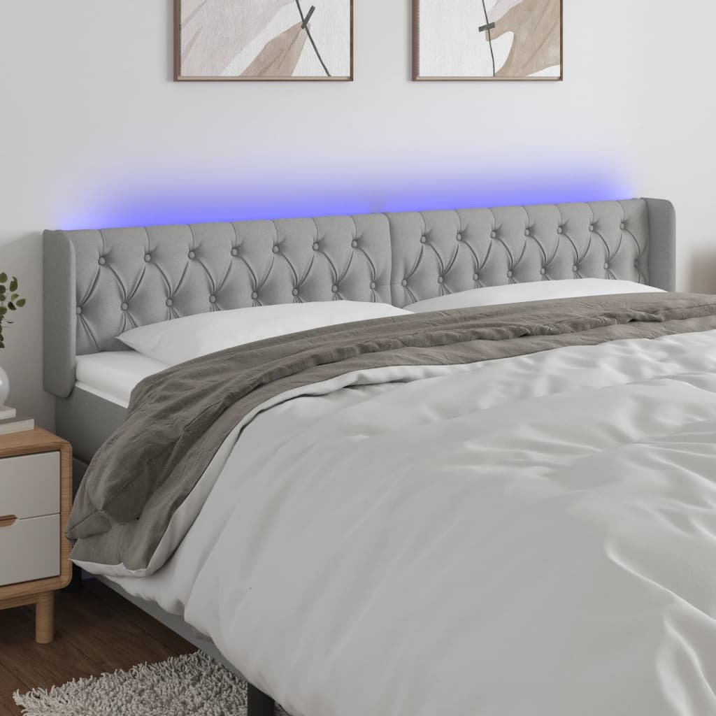 Tăblie de pat cu LED, gri deschis, 203x16x78/88 cm, textil - Lando