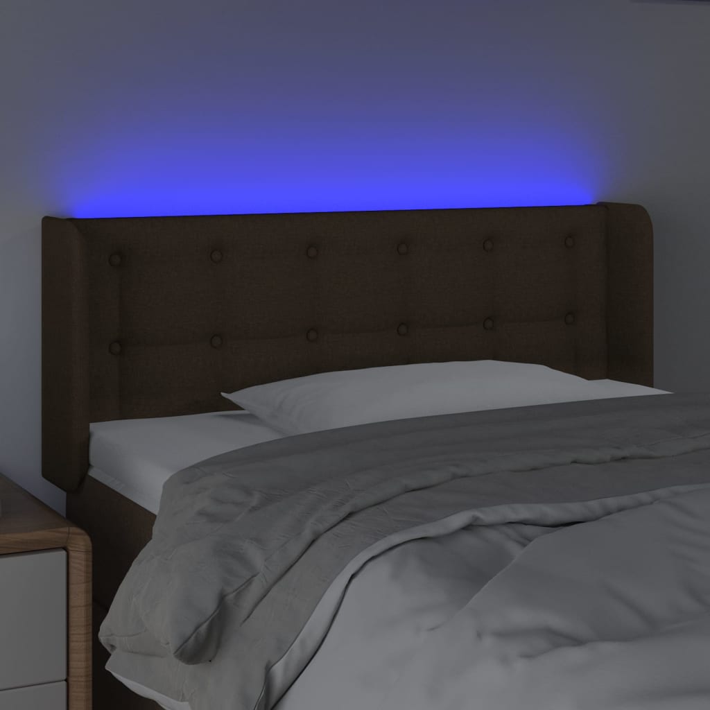 Tăblie de pat cu LED, maro închis, 83x16x78/88 cm, textil - Lando