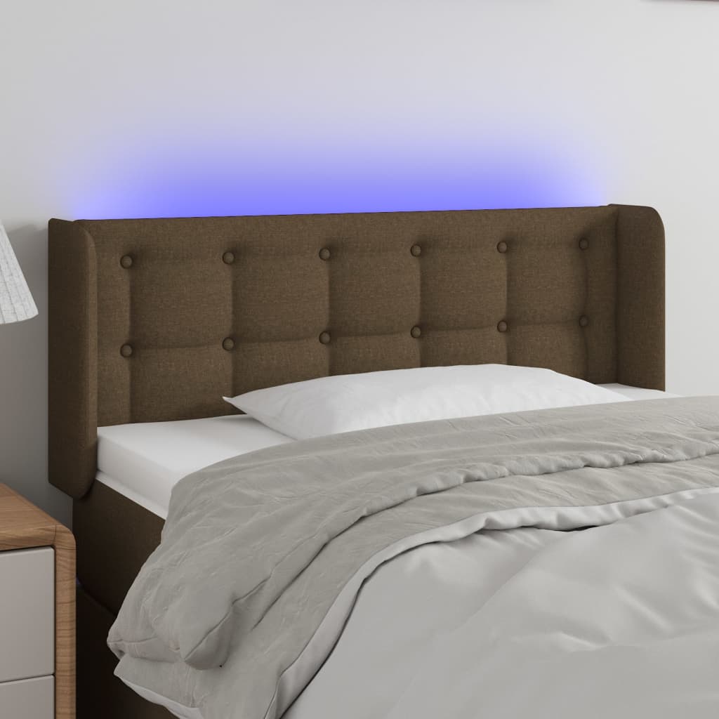 Tăblie de pat cu LED, maro închis, 83x16x78/88 cm, textil - Lando