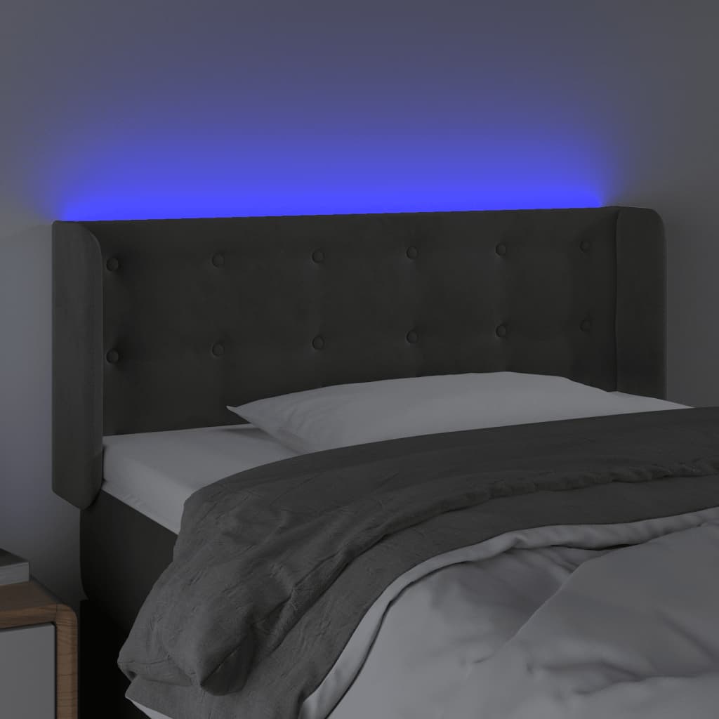 Tăblie de pat cu LED, gri închis, 83x16x78/88 cm, catifea - Lando