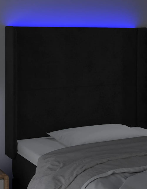 Загрузите изображение в средство просмотра галереи, Tăblie de pat cu LED, negru, 103x16x118/128 cm, catifea - Lando
