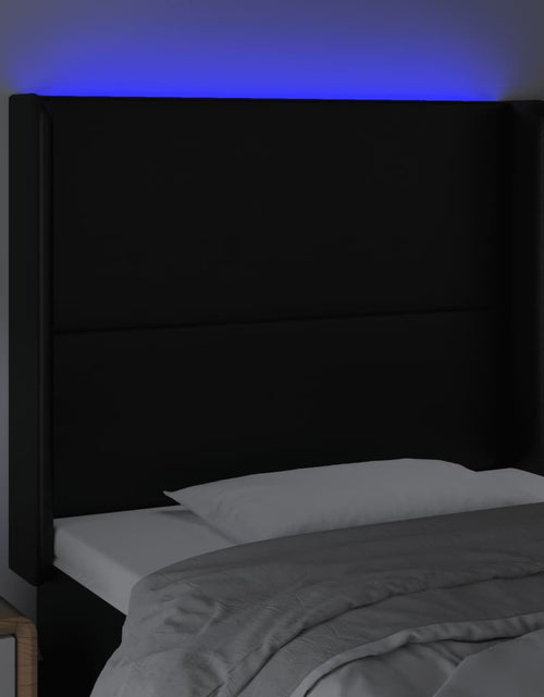 Încărcați imaginea în vizualizatorul Galerie, Tăblie de pat cu LED, negru, 103x16x118/128 cm, piele ecologică - Lando
