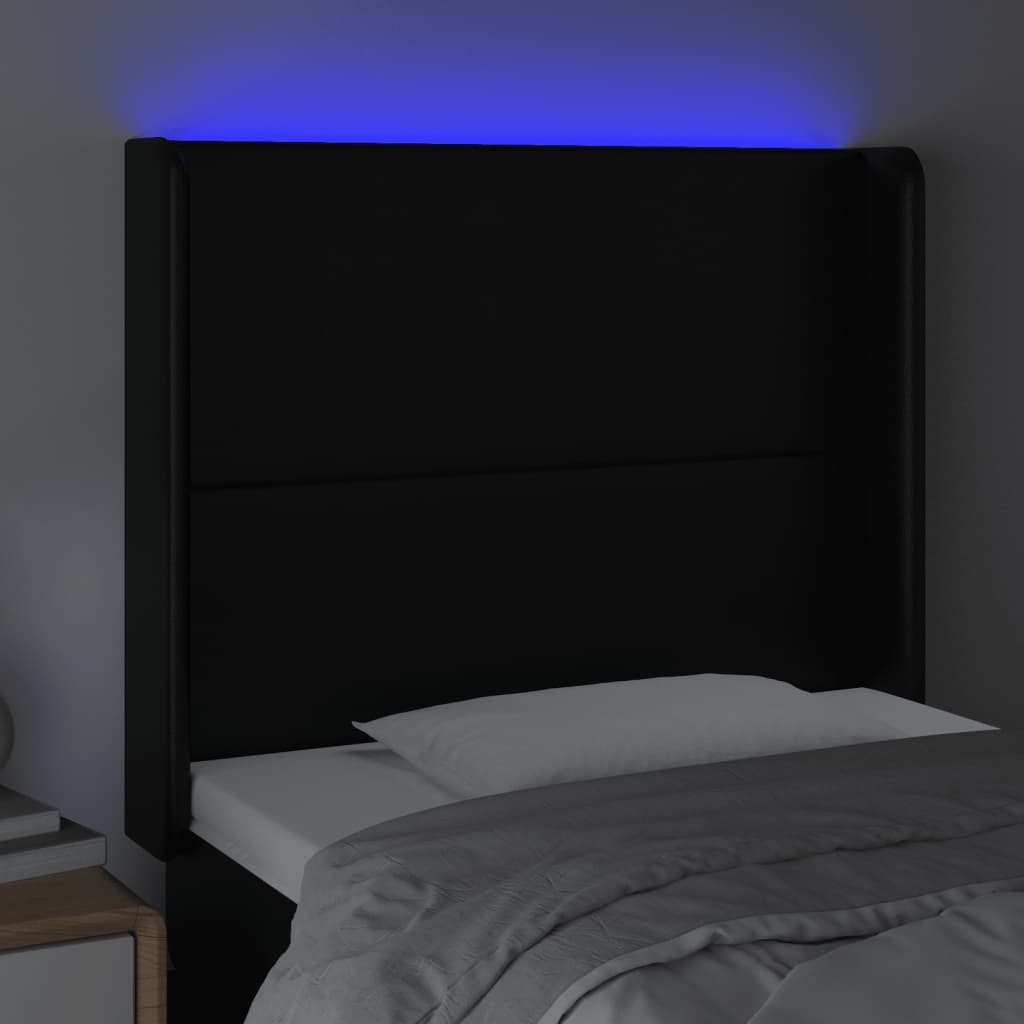 Tăblie de pat cu LED, negru, 103x16x118/128 cm, piele ecologică - Lando
