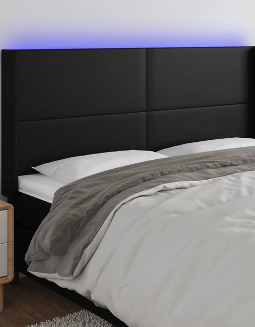 Загрузите изображение в средство просмотра галереи, Tăblie de pat cu LED, negru, 203x16x118/128 cm, piele ecologică - Lando
