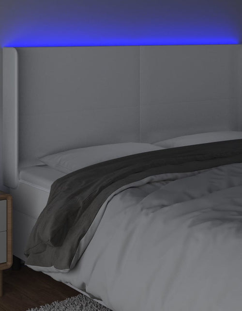 Încărcați imaginea în vizualizatorul Galerie, Tăblie de pat cu LED, alb, 203x16x118/128 cm, piele ecologică - Lando
