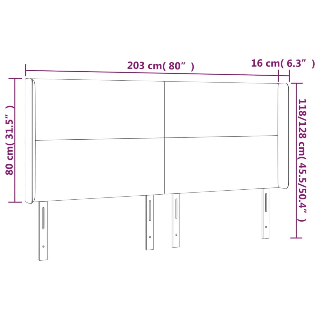 Tăblie de pat cu LED, alb, 203x16x118/128 cm, piele ecologică - Lando