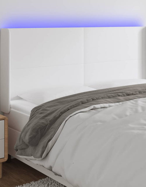 Загрузите изображение в средство просмотра галереи, Tăblie de pat cu LED, alb, 203x16x118/128 cm, piele ecologică - Lando
