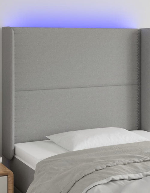 Încărcați imaginea în vizualizatorul Galerie, Tăblie de pat cu LED, gri deschis, 83x16x118/128 cm, textil - Lando
