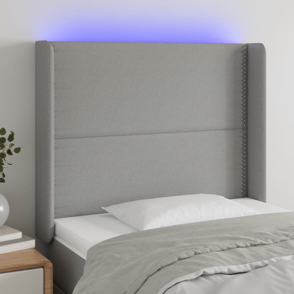 Tăblie de pat cu LED, gri deschis, 83x16x118/128 cm, textil - Lando