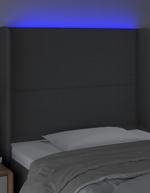 Încărcați imaginea în vizualizatorul Galerie, Tăblie de pat cu LED, gri închis, 83x16x118/128 cm, textil - Lando

