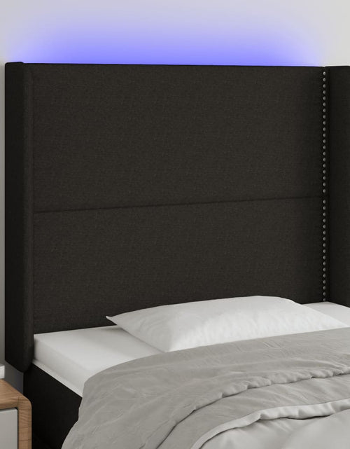 Загрузите изображение в средство просмотра галереи, Tăblie de pat cu LED, negru, 83x16x118/128 cm, textil - Lando
