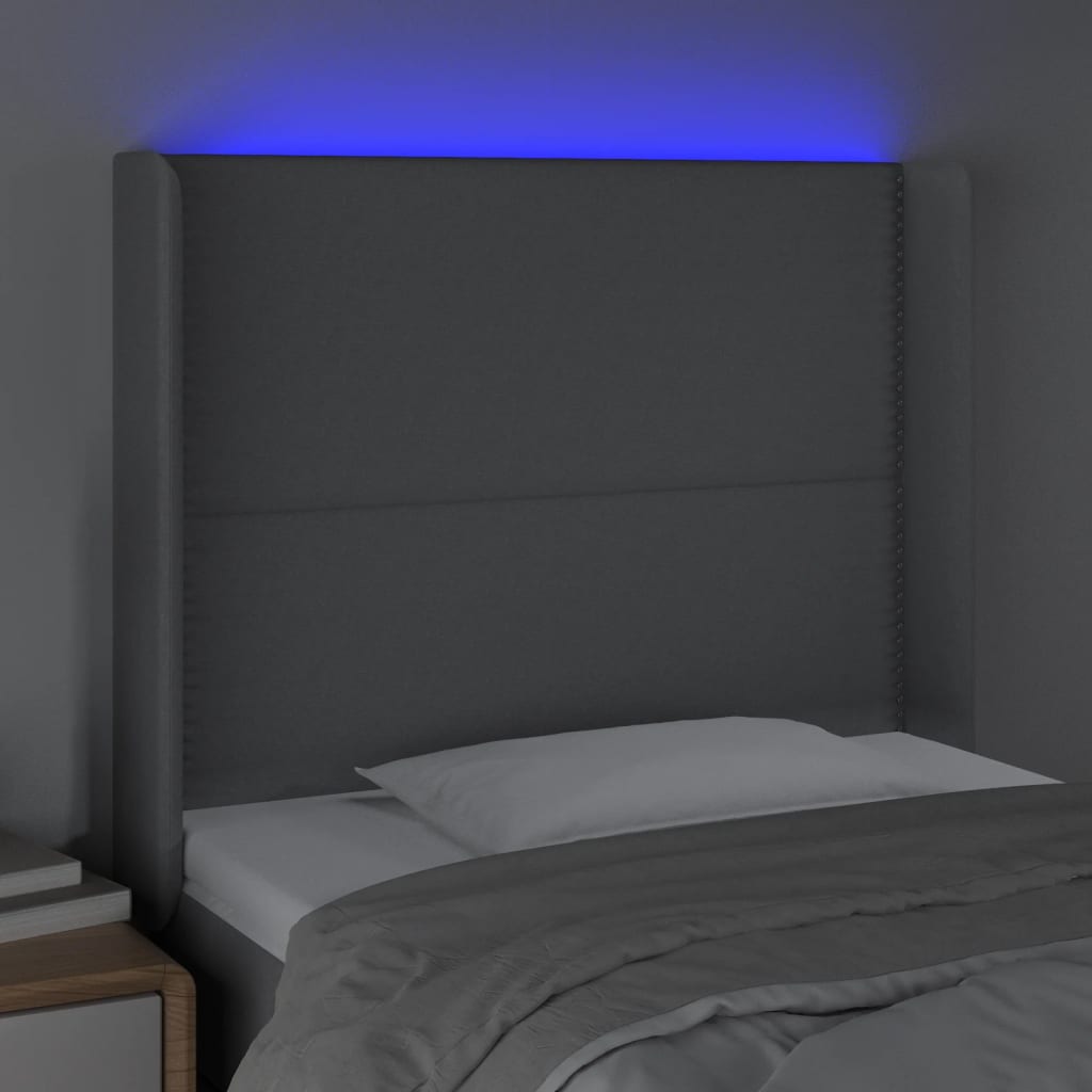 Tăblie de pat cu LED, gri deschis, 93x16x118/128 cm, textil - Lando