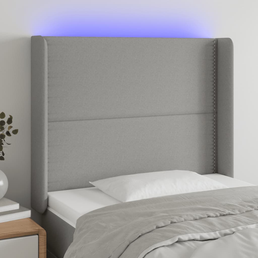 Tăblie de pat cu LED, gri deschis, 93x16x118/128 cm, textil - Lando