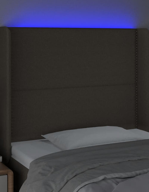 Încărcați imaginea în vizualizatorul Galerie, Tăblie de pat cu LED, gri taupe, 93x16x118/128 cm, textil - Lando
