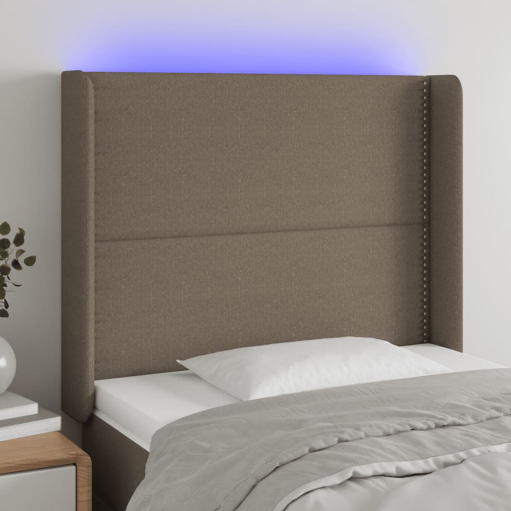 Tăblie de pat cu LED, gri taupe, 93x16x118/128 cm, textil - Lando