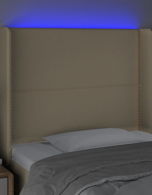 Încărcați imaginea în vizualizatorul Galerie, Tăblie de pat cu LED, crem, 93x16x118/128 cm, textil - Lando
