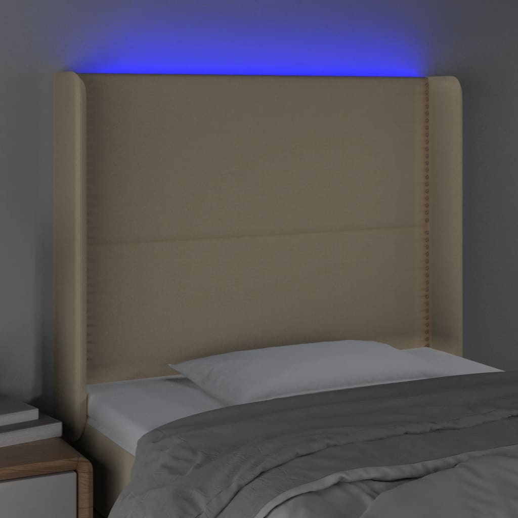 Tăblie de pat cu LED, crem, 93x16x118/128 cm, textil - Lando
