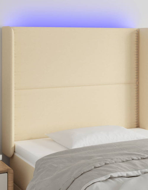 Încărcați imaginea în vizualizatorul Galerie, Tăblie de pat cu LED, crem, 93x16x118/128 cm, textil - Lando
