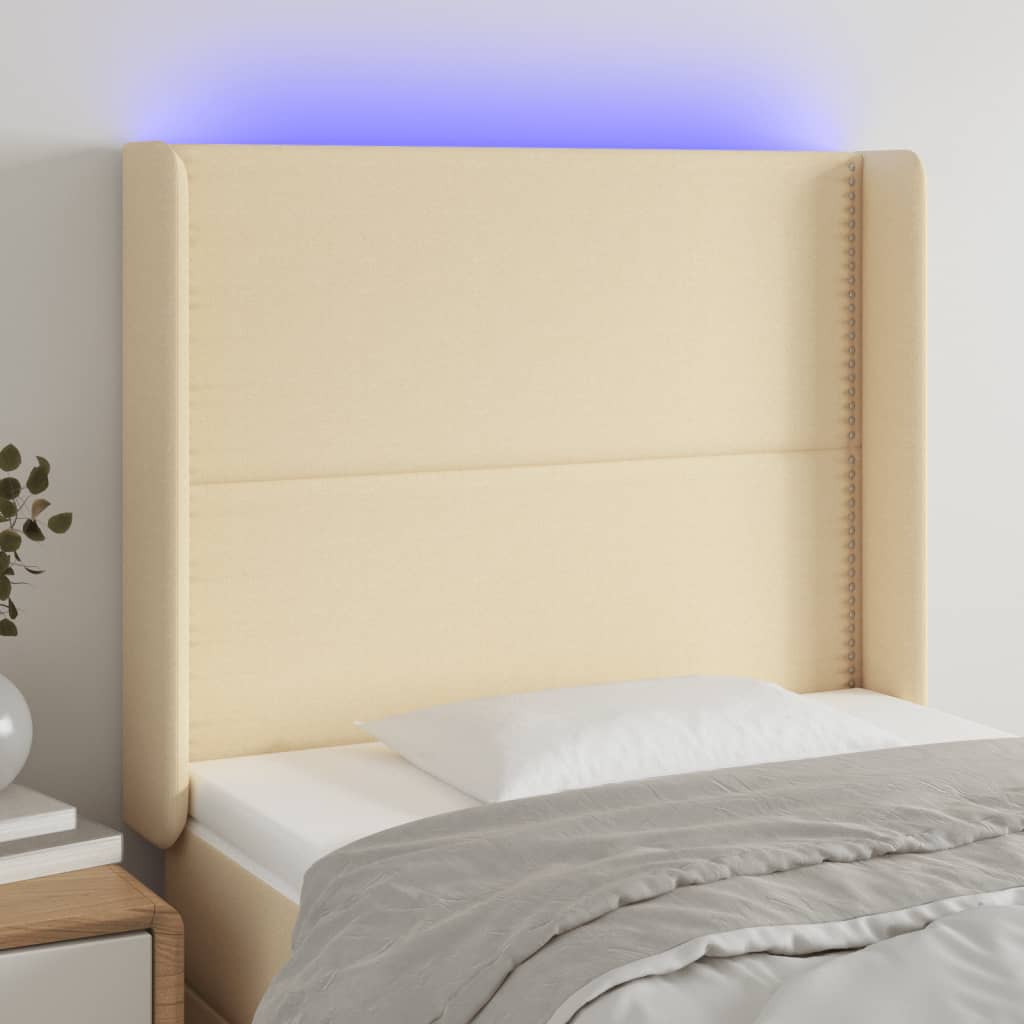 Tăblie de pat cu LED, crem, 93x16x118/128 cm, textil - Lando