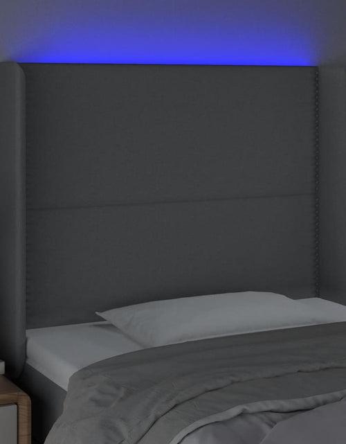 Încărcați imaginea în vizualizatorul Galerie, Tăblie de pat cu LED, gri deschis, 103x16x118/128 cm, textil - Lando

