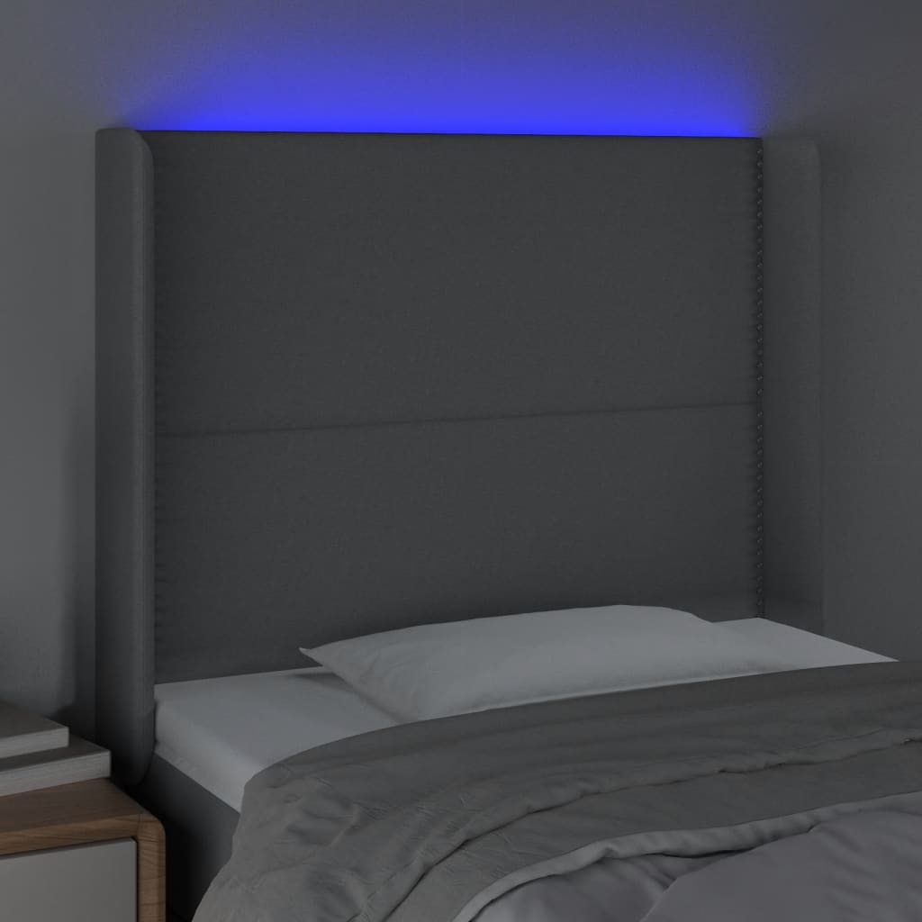 Tăblie de pat cu LED, gri deschis, 103x16x118/128 cm, textil - Lando
