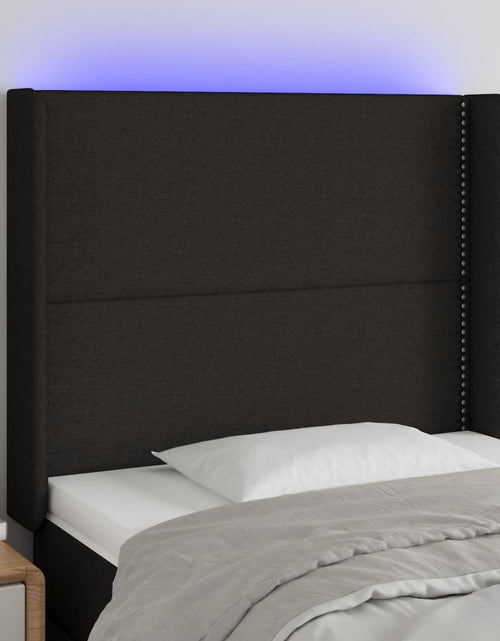 Загрузите изображение в средство просмотра галереи, Tăblie de pat cu LED, negru, 103x16x118/128 cm, textil - Lando
