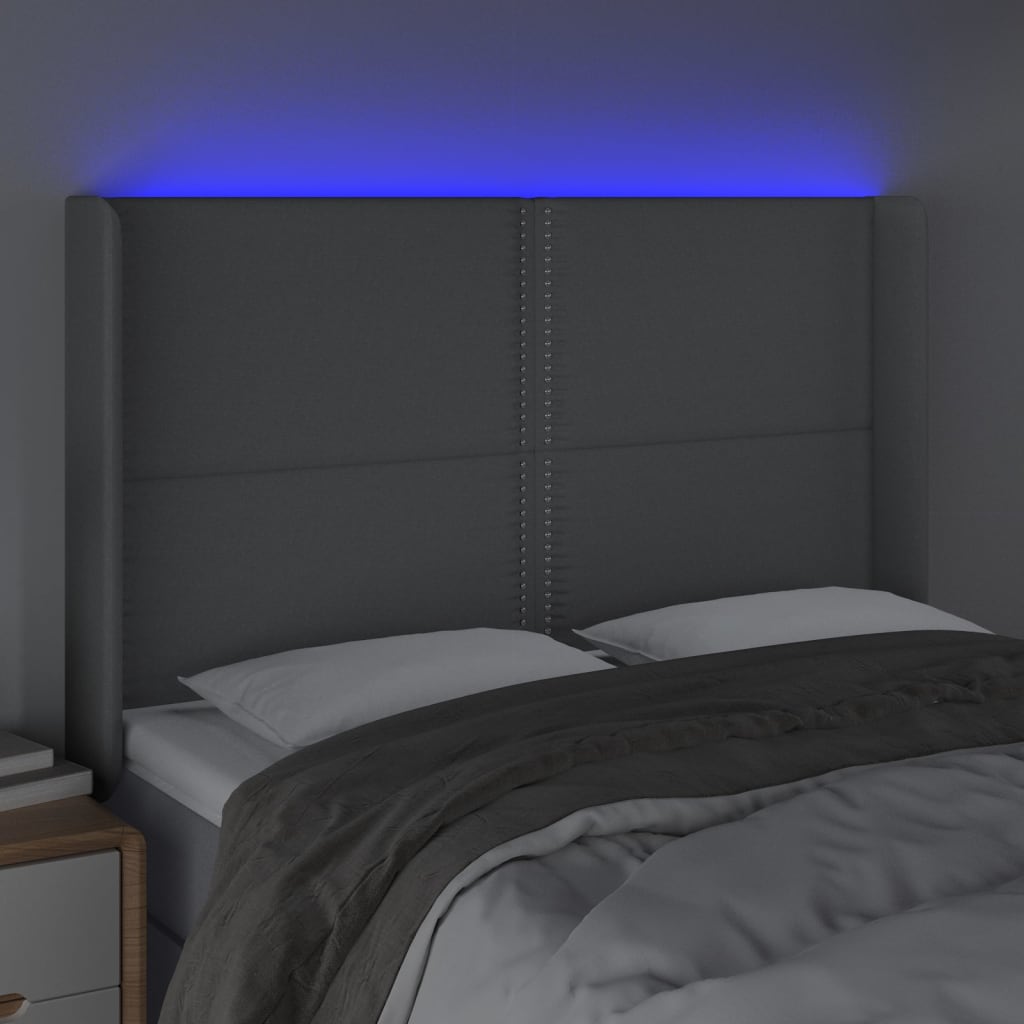 Tăblie de pat cu LED, gri deschis, 147x16x118/128 cm, textil - Lando