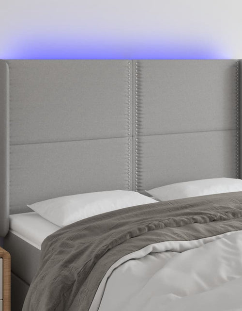 Încărcați imaginea în vizualizatorul Galerie, Tăblie de pat cu LED, gri deschis, 147x16x118/128 cm, textil - Lando
