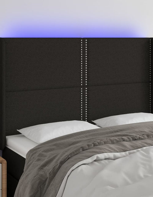 Încărcați imaginea în vizualizatorul Galerie, Tăblie de pat cu LED, negru, 147x16x118/128 cm, textil - Lando
