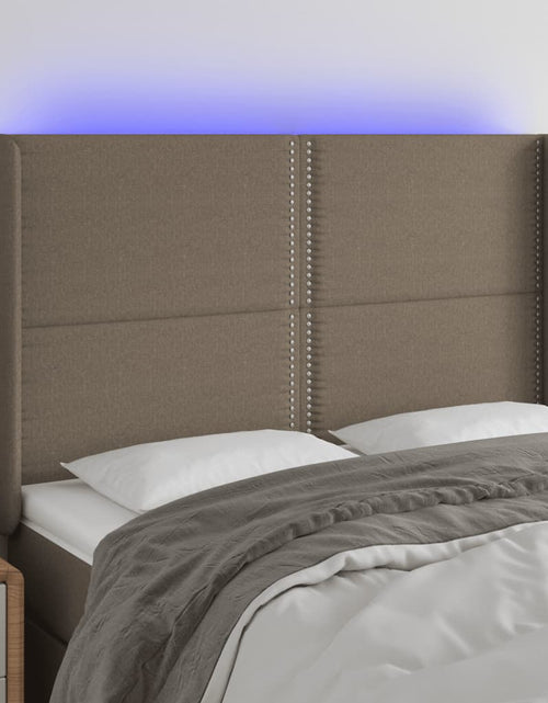 Încărcați imaginea în vizualizatorul Galerie, Tăblie de pat cu LED, gri taupe, 147x16x118/128 cm, textil - Lando
