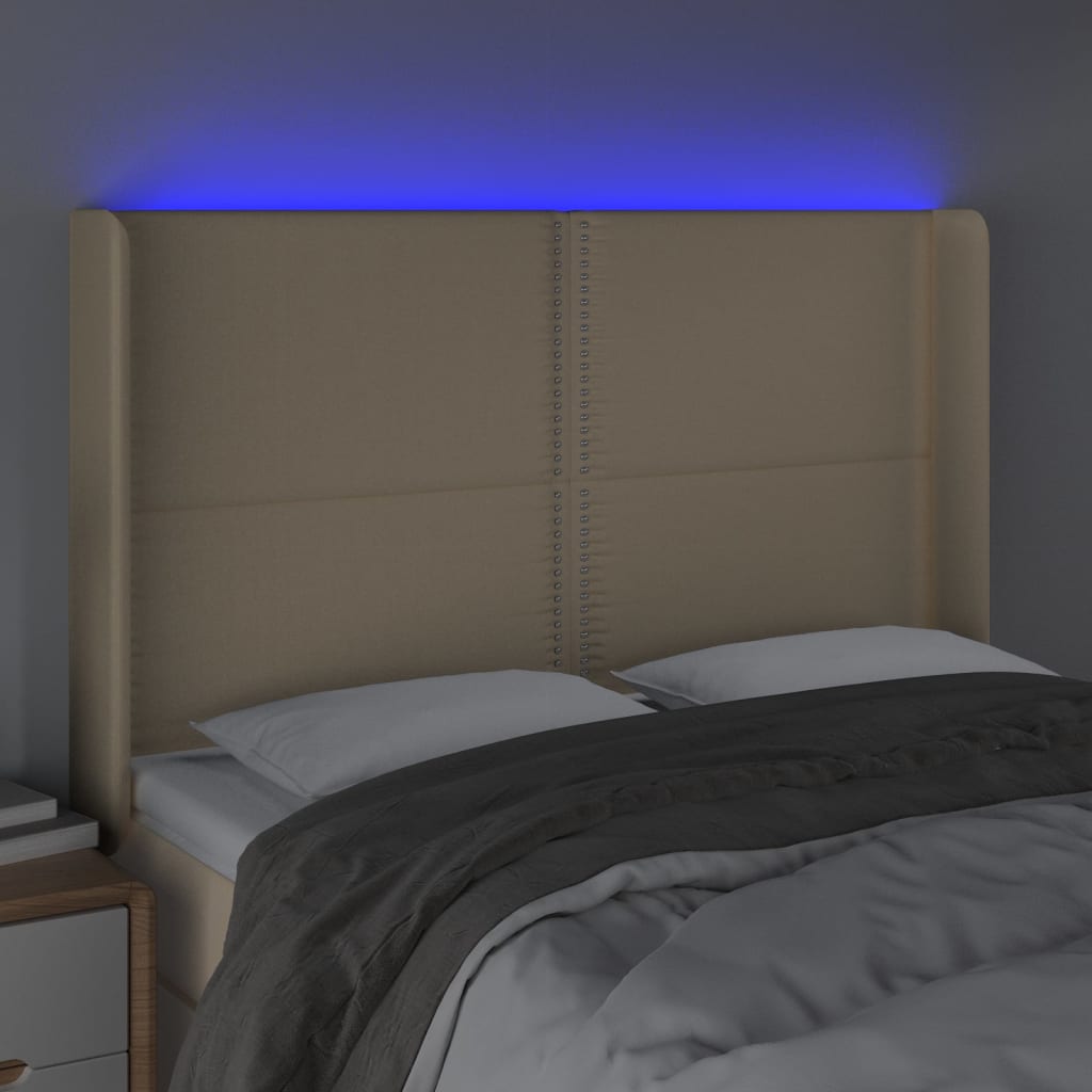 Tăblie de pat cu LED, crem, 147x16x118/128 cm, textil - Lando