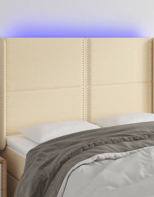 Încărcați imaginea în vizualizatorul Galerie, Tăblie de pat cu LED, crem, 147x16x118/128 cm, textil - Lando

