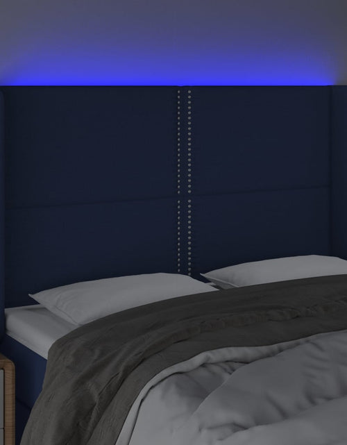 Загрузите изображение в средство просмотра галереи, Tăblie de pat cu LED, albastru, 147x16x118/128 cm, textil - Lando
